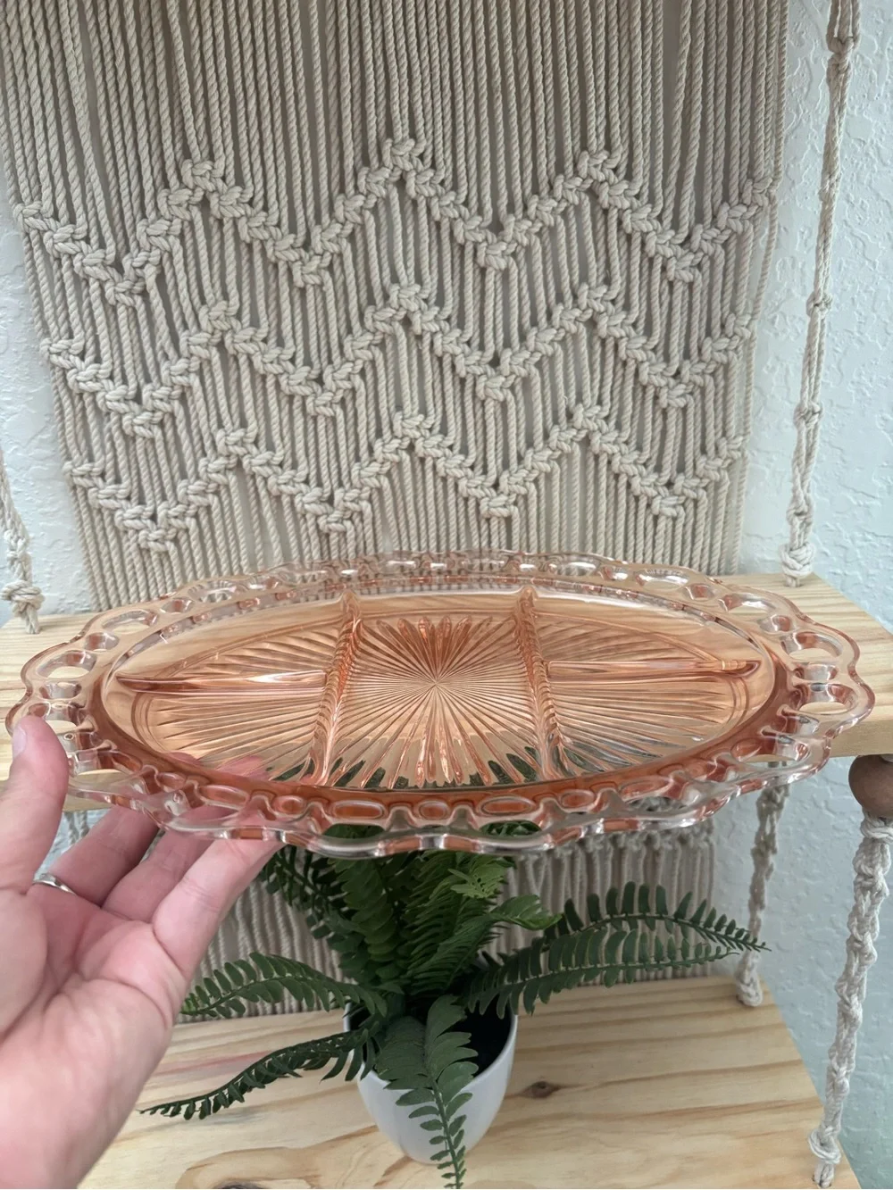 Vintage Anchor Hocking pink depression  platter in 